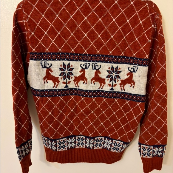 VTG Reindeer Snowflakes Christmas Holiday Ugly Sweater Manskin 70s Knit Sweater - Picture 2 of 6